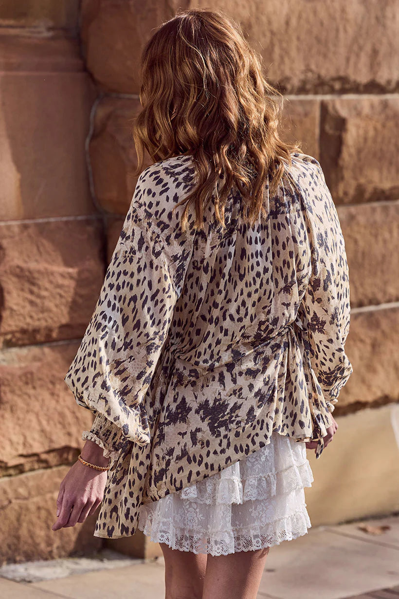 Snow Leopard Asymmetric Blouse - Animal