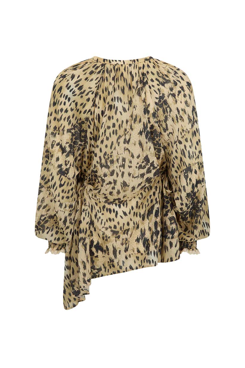 Snow Leopard Asymmetric Blouse - Animal