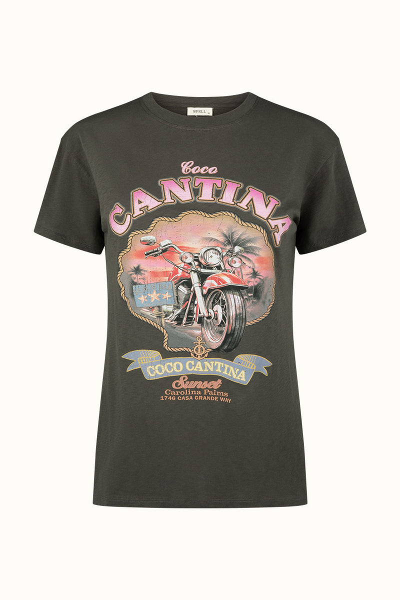 Coco Cantina Biker Tee - Charcoal