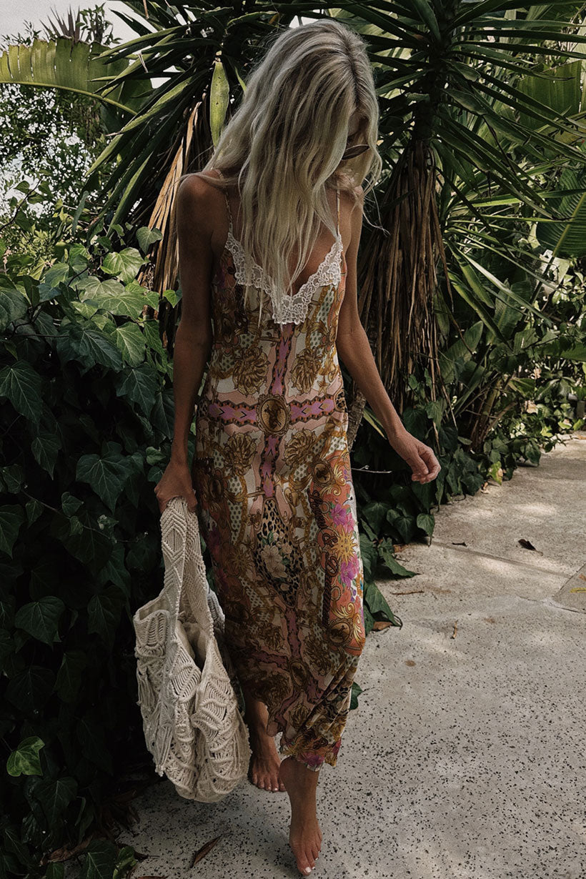Lovers & Dreamers Strappy Maxi Dress - Champagne Peach