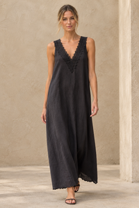 Lace Strap Maxi Dress - Black