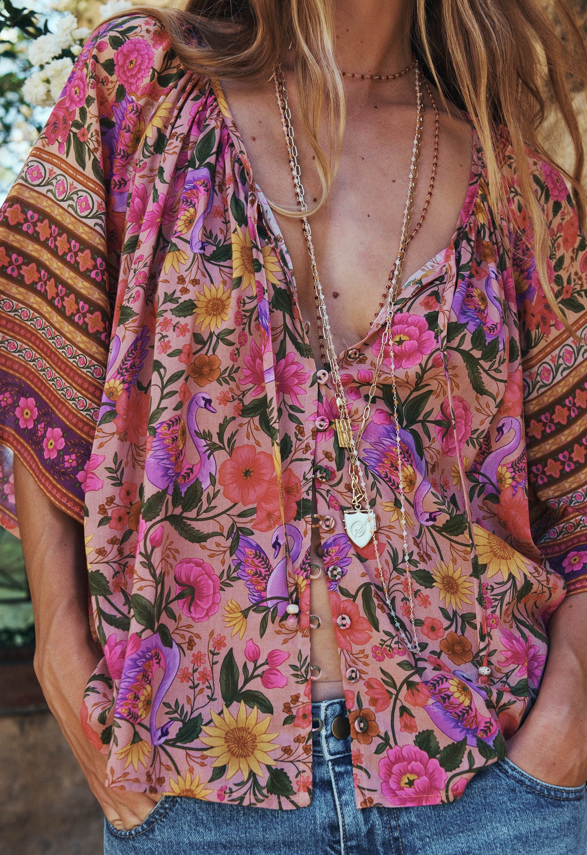 Swan Lake Short Sleeve Blouse - Lilac Rose