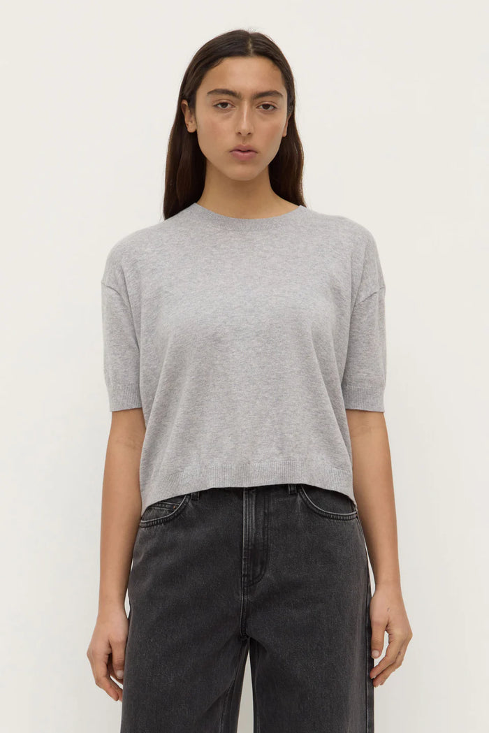 Vanya Cotton Cashmere Boxy Knit Tee - Grey Marle