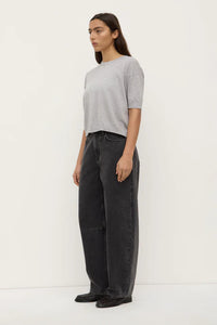 Vanya Cotton Cashmere Boxy Knit Tee - Grey Marle