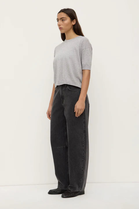Vanya Cotton Cashmere Boxy Knit Tee - Grey Marle