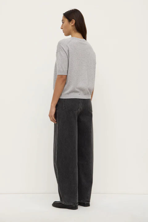 Vanya Cotton Cashmere Boxy Knit Tee - Grey Marle