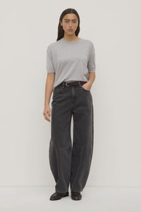 Vanya Cotton Cashmere Boxy Knit Tee - Grey Marle