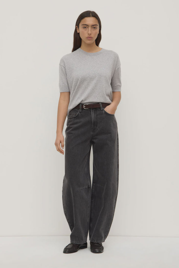 Vanya Cotton Cashmere Boxy Knit Tee - Grey Marle