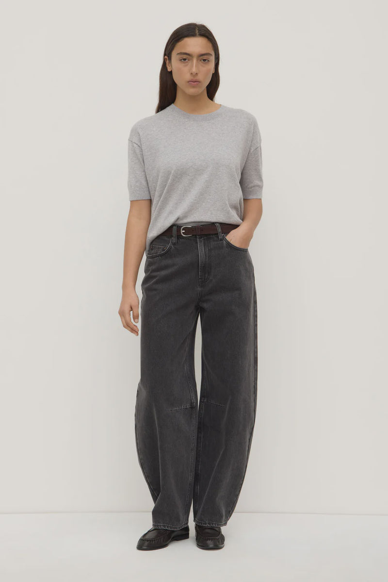 Vanya Cotton Cashmere Boxy Knit Tee - Grey Marle