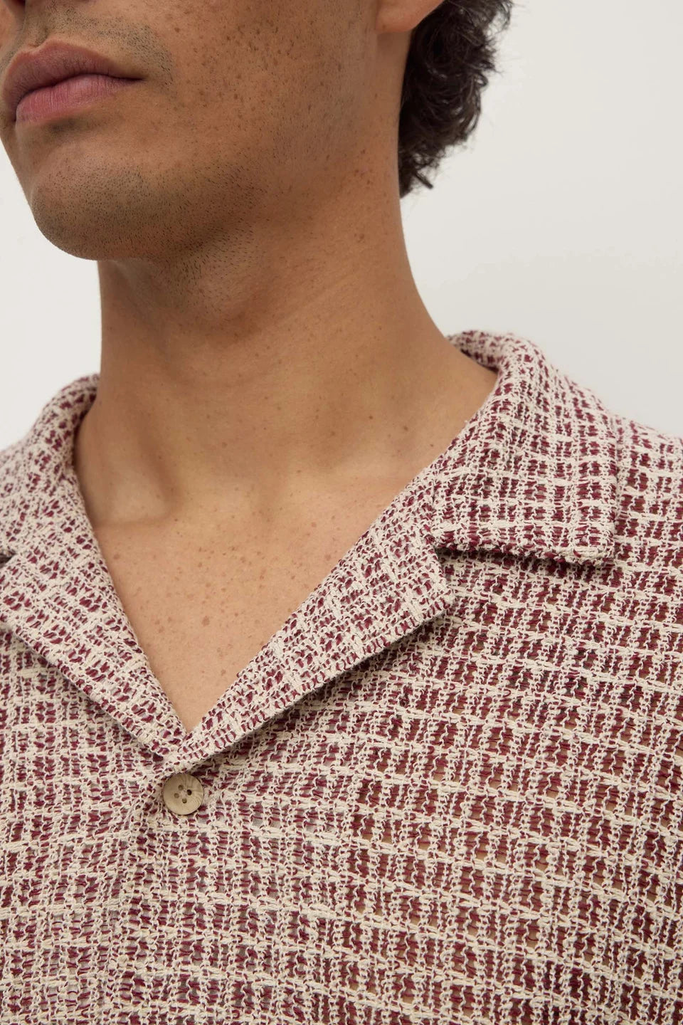 Watson Short Sleeve Shirt Cream & Burgundy