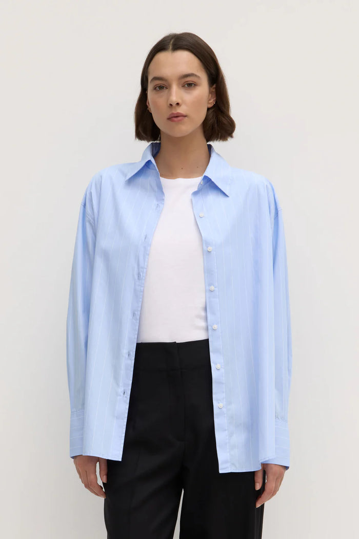 Womens Otis Poplin Stripe Long Sleeve Shirt - Bahama/White