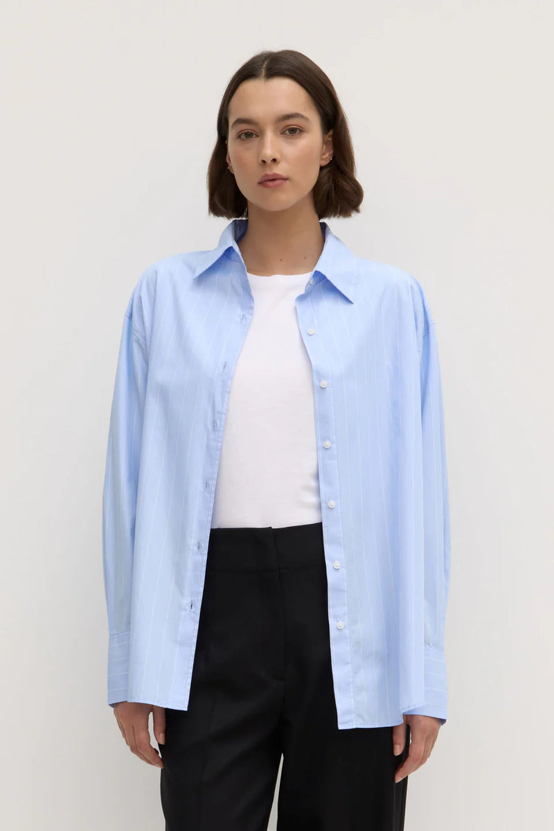 Womens Otis Poplin Stripe Long Sleeve Shirt - Bahama/White