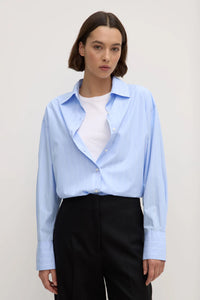 Womens Otis Poplin Stripe Long Sleeve Shirt - Bahama/White