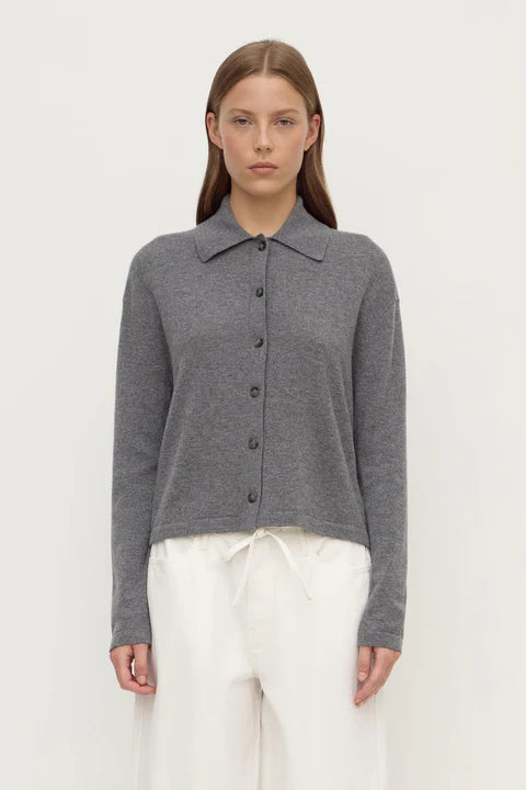 Wool Cashmere Knit Cardigan - Grey Marle