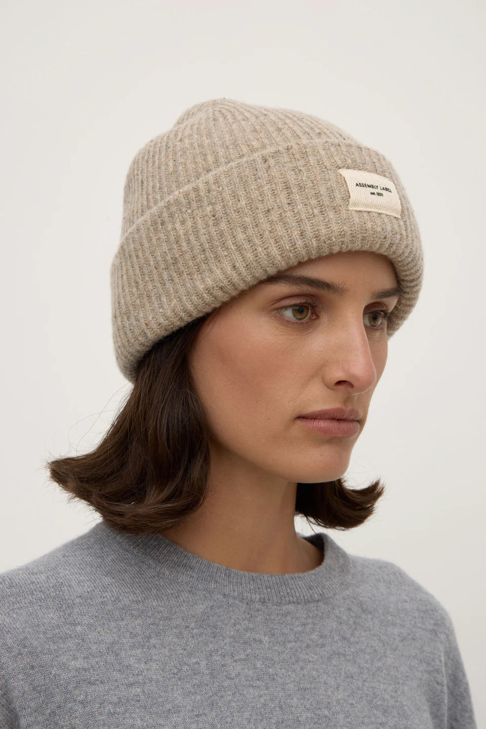 Wool Rib Beanie - Stone Marle
