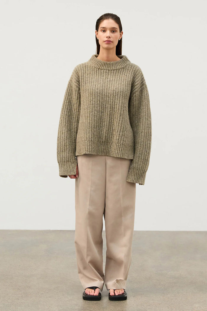 Merino Wool Blend Knit Jumper - Olive