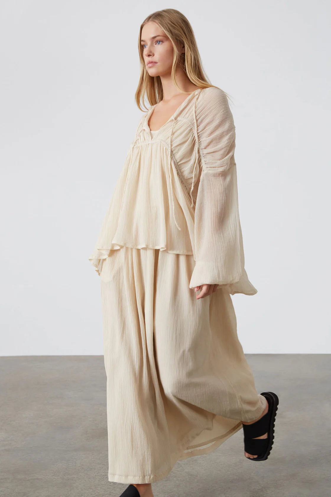 Sheer Textured Blouse - Stone