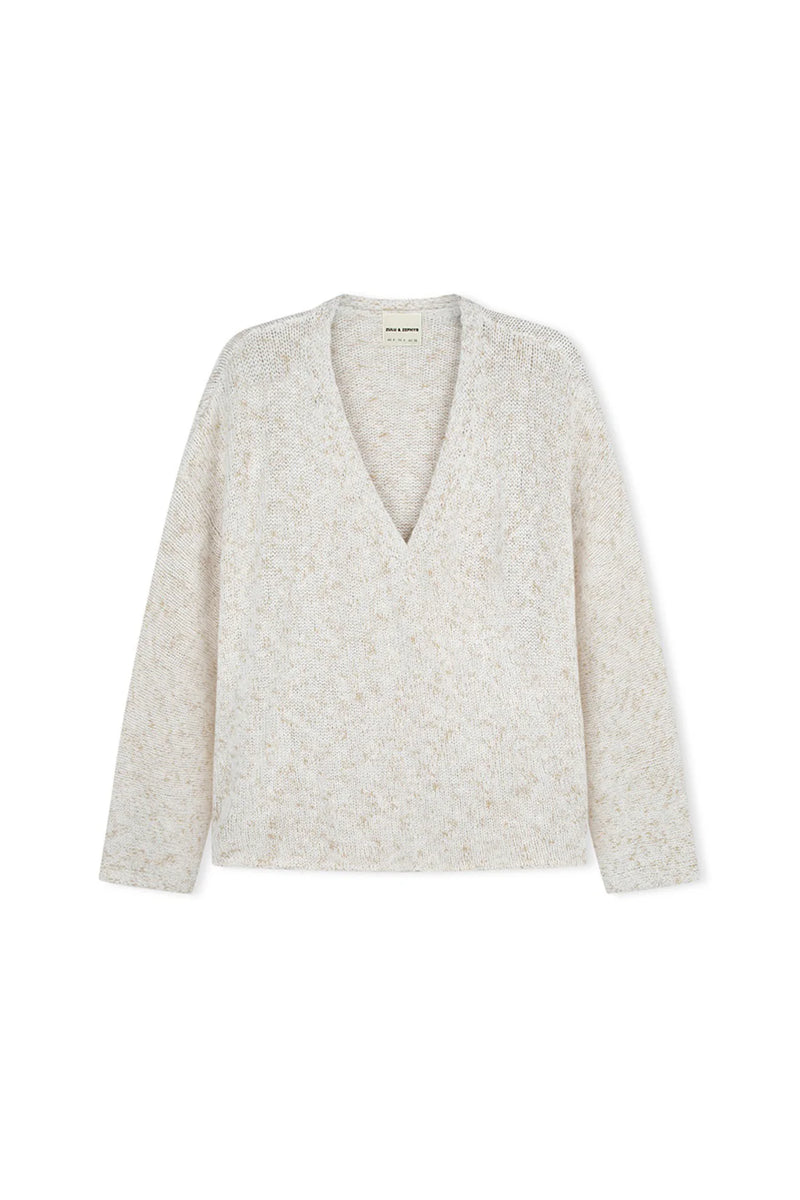 Cotton Blend V Neck Jumper - Camel Marle