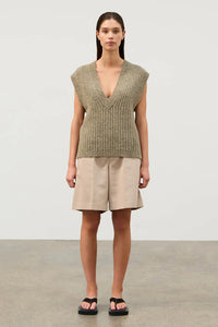 Merino Wool Blend Rib Knit Vest - Olive