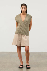 Merino Wool Blend Rib Knit Vest - Olive