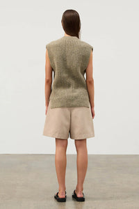 Merino Wool Blend Rib Knit Vest - Olive