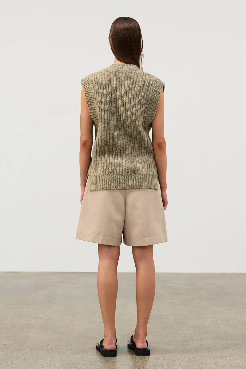 Merino Wool Blend Rib Knit Vest - Olive