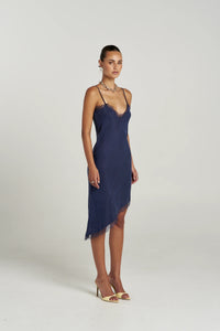 Asym Siren Dress navy Pinstripe