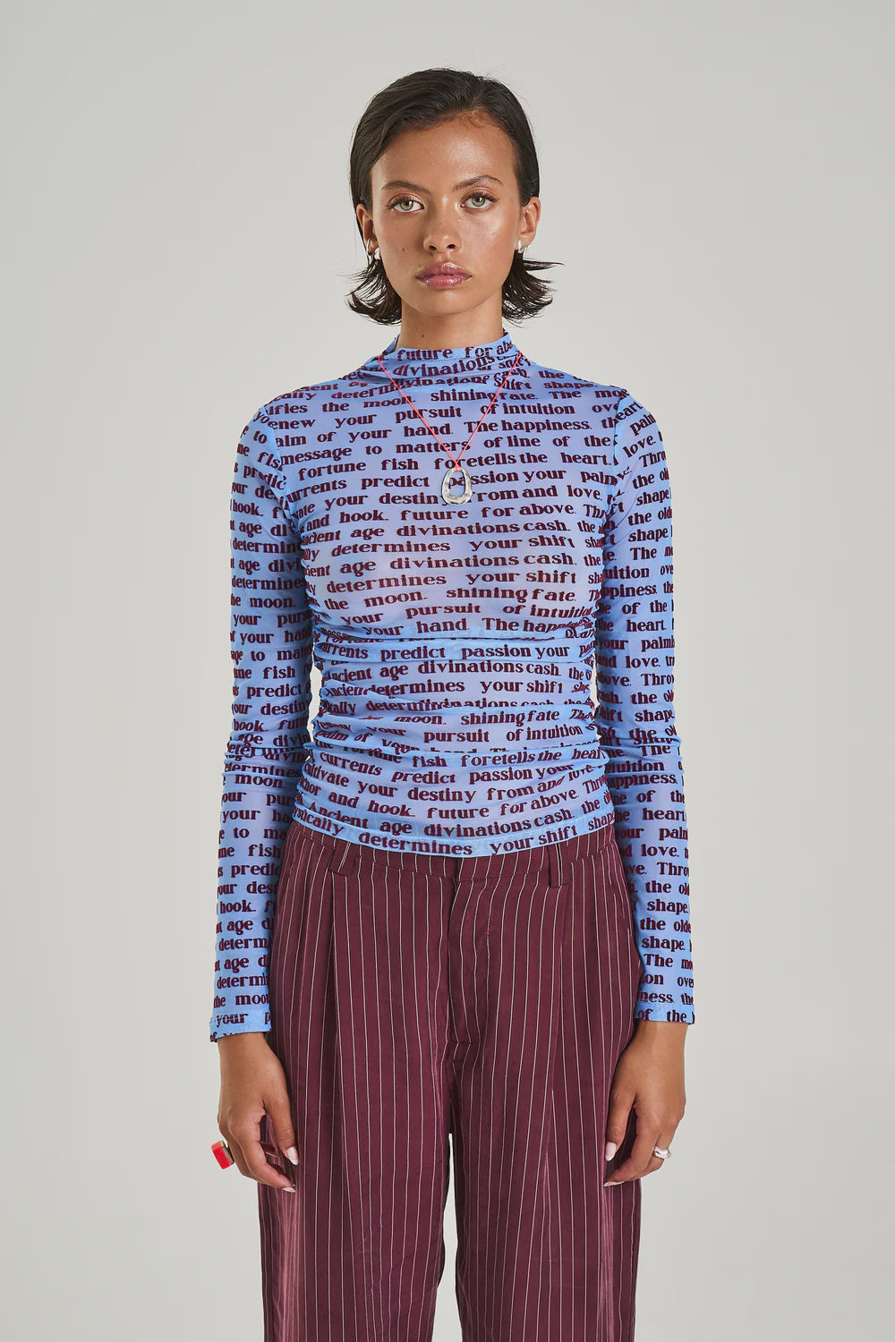 LS RUCHED HIGH NECK TOP - FORTUNE TELLER LOTUS