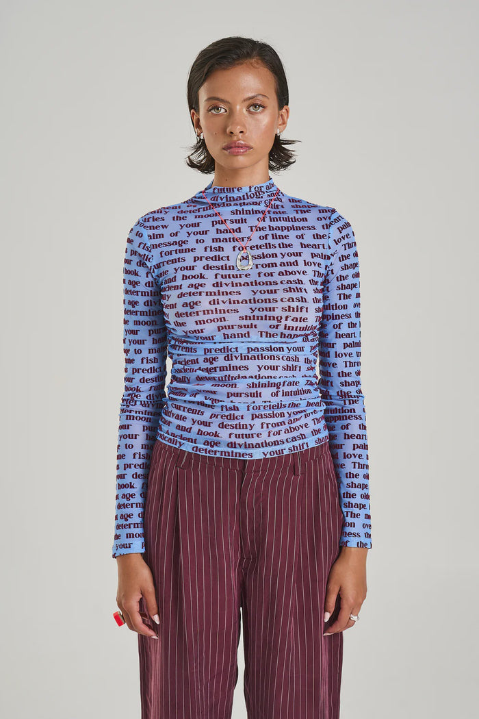 LS RUCHED HIGH NECK TOP - FORTUNE TELLER LOTUS