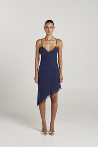 Asym Siren Dress navy Pinstripe