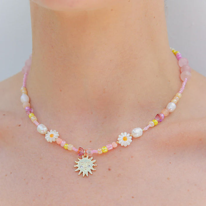 Peach Pearl Sun Necklace