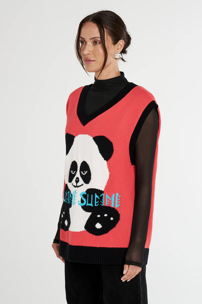 OVER SIZE KNIT VEST - RED PANDA