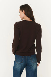 Emaline Stud Merino Knit Top -  Dark Cacao