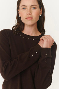 Emaline Stud Merino Knit Top -  Dark Cacao
