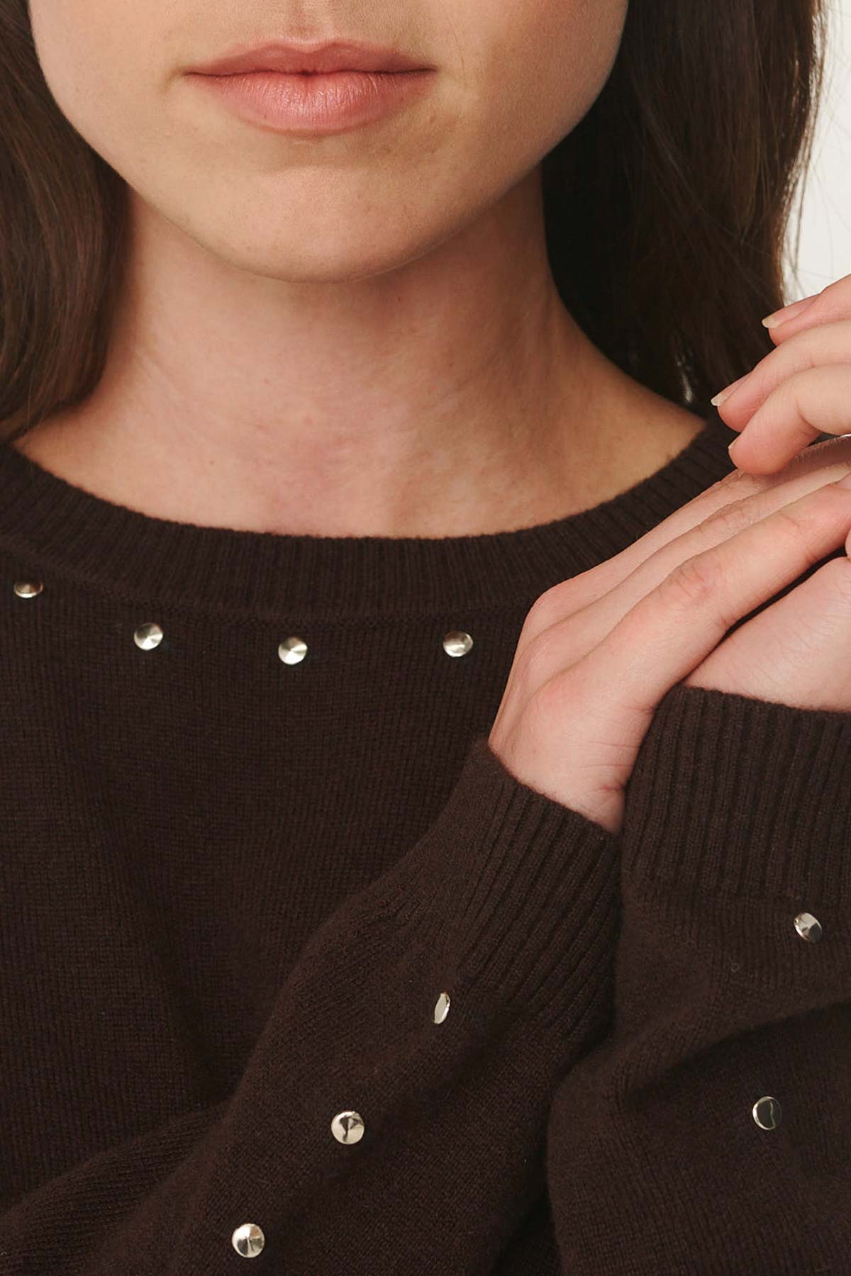 Emaline Stud Merino Knit Top -  Dark Cacao