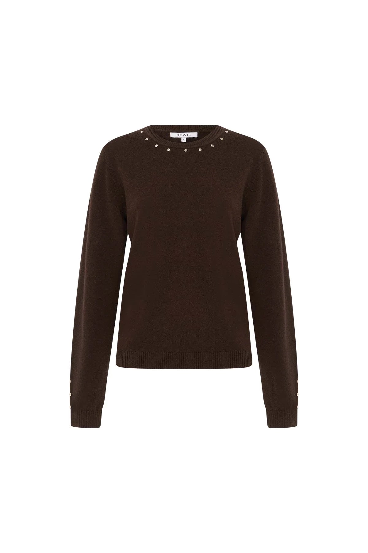 Emaline Stud Merino Knit Top -  Dark Cacao