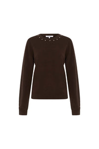 Emaline Stud Merino Knit Top -  Dark Cacao