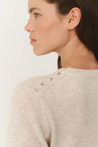 Emaline Stud Merino Knit Top -  Oat