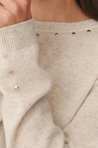 Emaline Stud Merino Knit Top -  Oat
