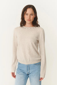 Emaline Stud Merino Knit Top -  Oat