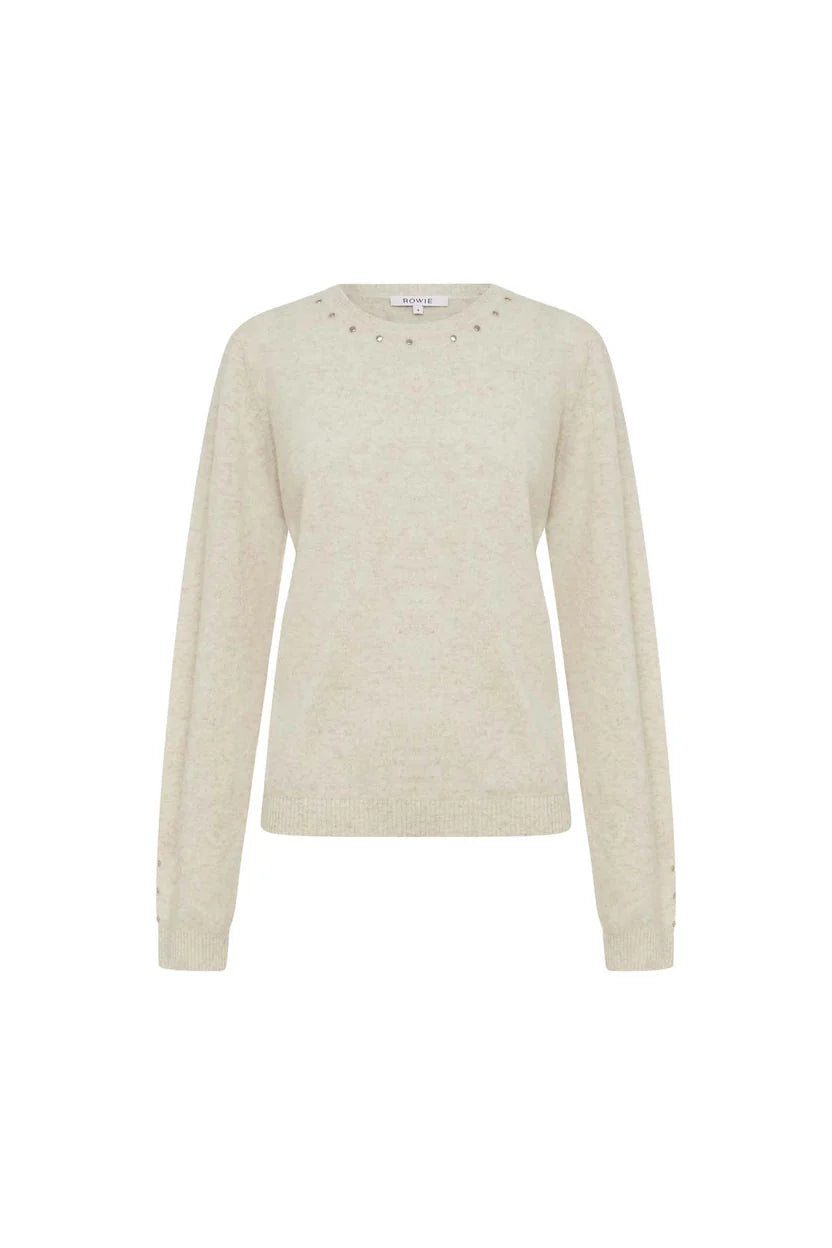 Emaline Stud Merino Knit Top -  Oat