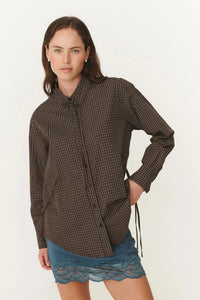 Frankie Tie Long Sleeve Shirt - Cocoa Check