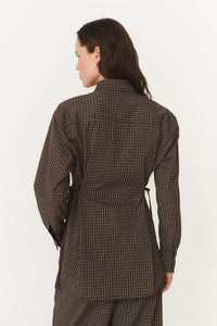 Frankie Tie Long Sleeve Shirt - Cocoa Check