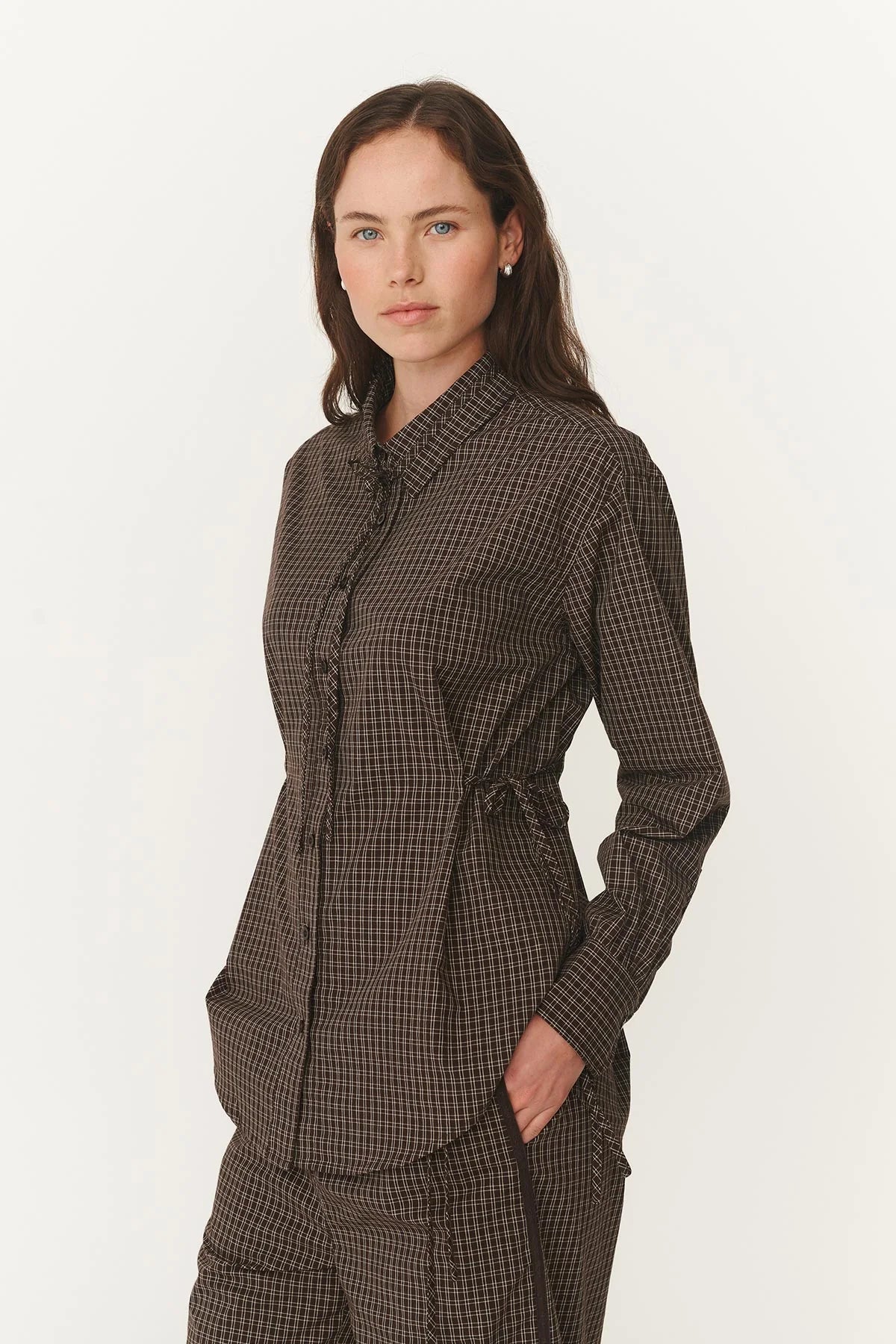 Frankie Tie Long Sleeve Shirt - Cocoa Check