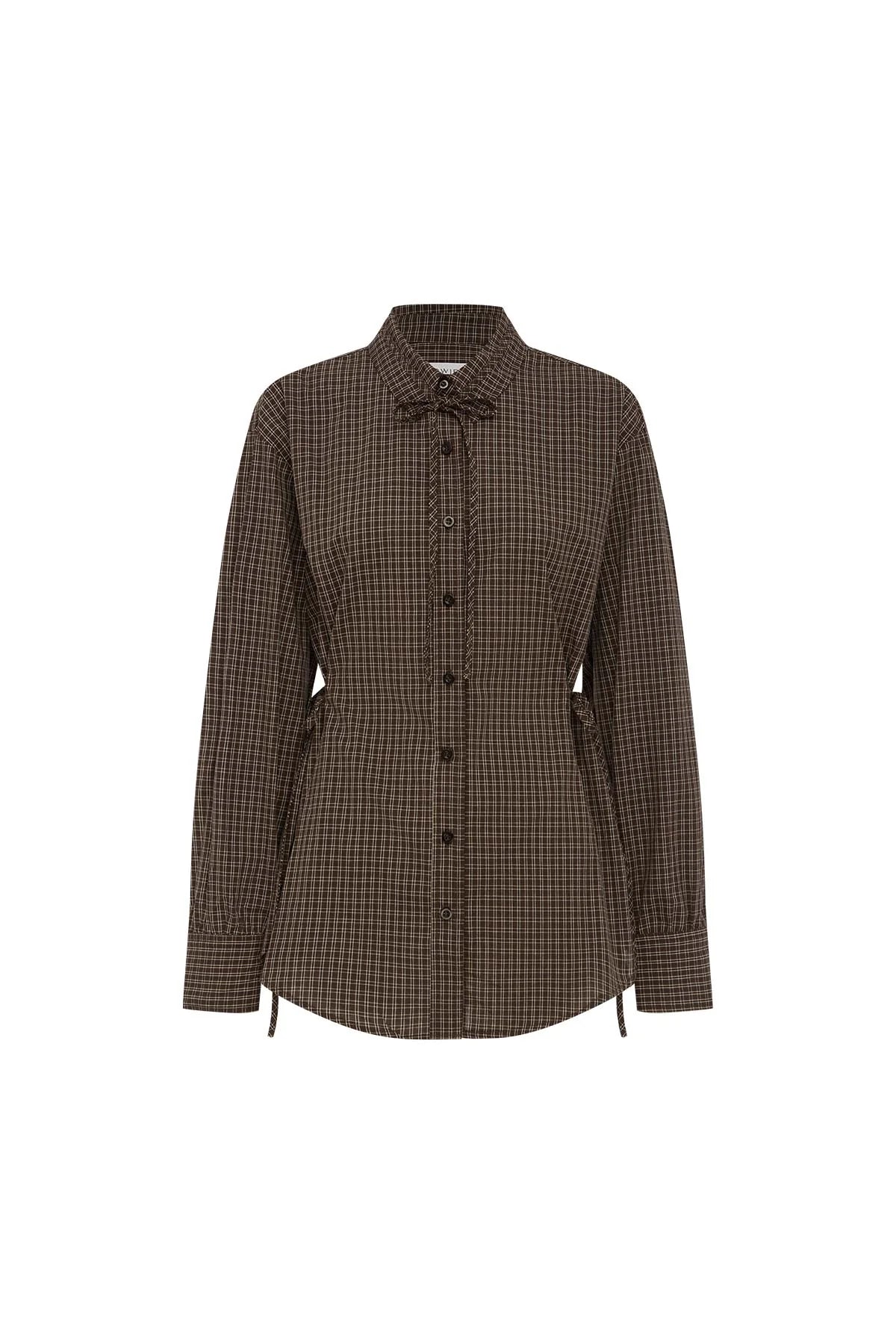 Frankie Tie Long Sleeve Shirt - Cocoa Check