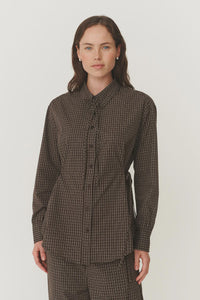 Frankie Tie Long Sleeve Shirt - Cocoa Check