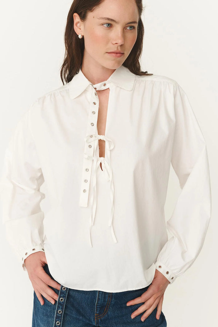 Luma Organic Eyelet Blouse - Bone