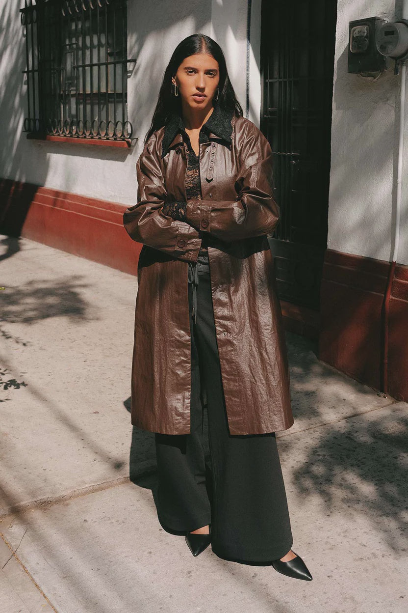 Marlow Coated Trench Coat - Umber