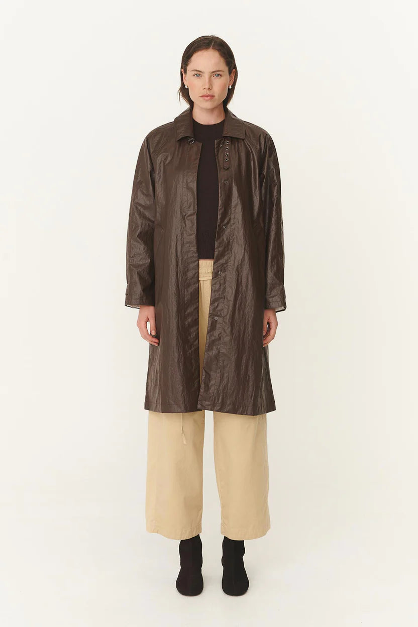 Marlow Coated Trench Coat - Umber