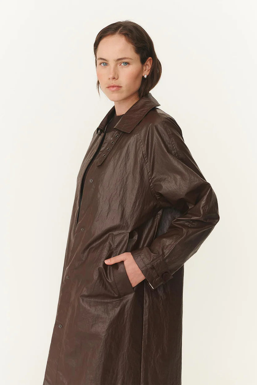 Marlow Coated Trench Coat - Umber